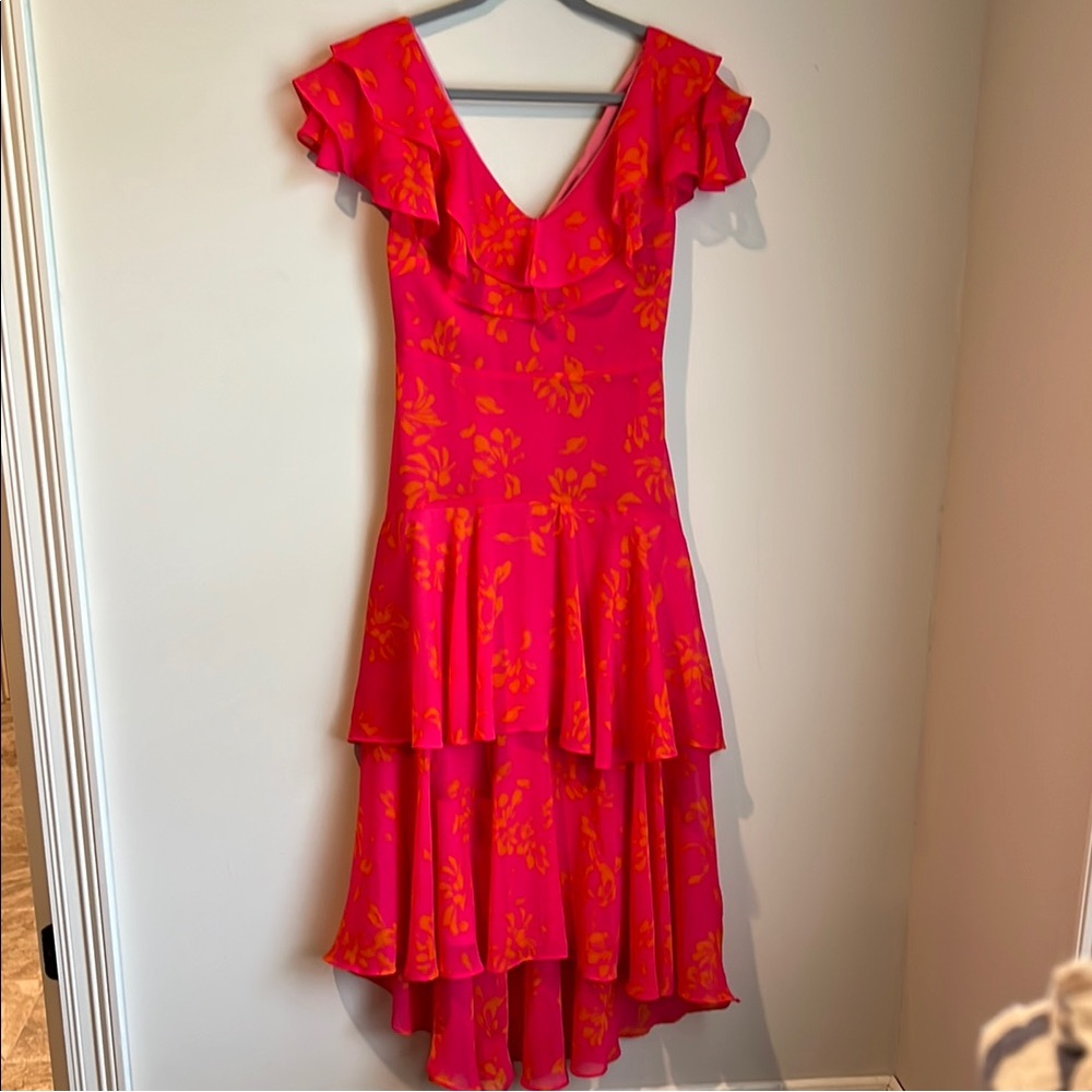 Sugarlips Red and Pink High-Low Ruffled Sundress